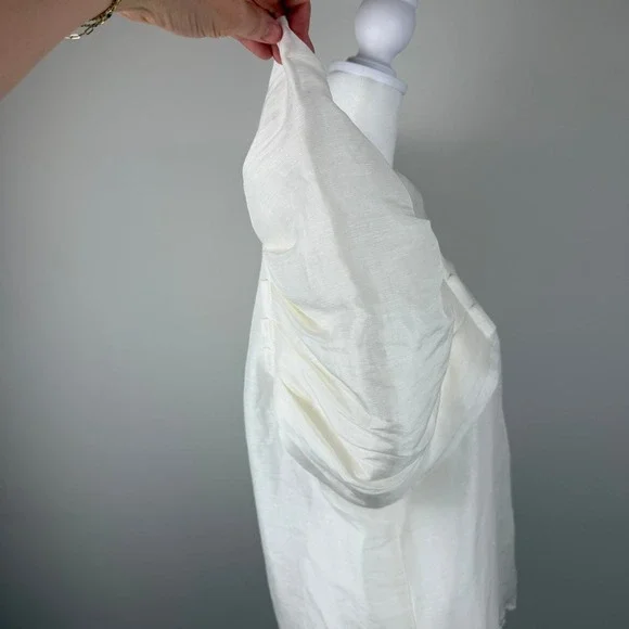 Aureta Linen Silk Puff Sleeve Blouse Women Medium Ivory Statement Button Down - Picture 10 of 10